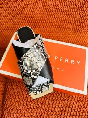 Katy Perry Black & Snake-Print Cross-Strap Slide Sandal